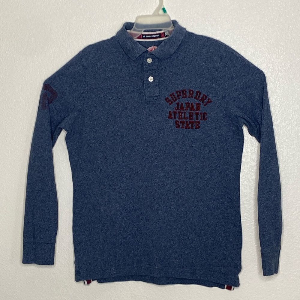 SUPERDRY Men’s “The Superstate Polo” Long Sleeves Bluish Gray Polo Shirt Size XL